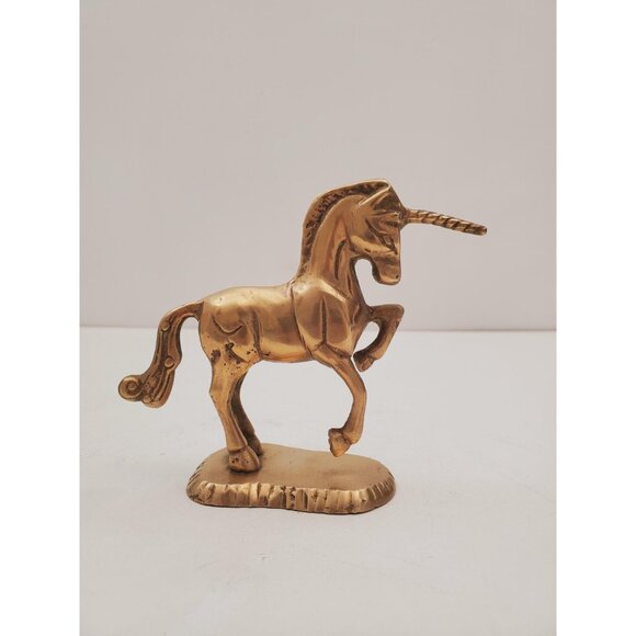 Vintage 70s Solid Brass Unicorn Statue Art Figure Heavy - Fantasy Decor - Picture 3 of 10